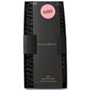 Donna Karan King Quilted Pillow Sham Black Velvet Hand Stitched 20x36" Luxury